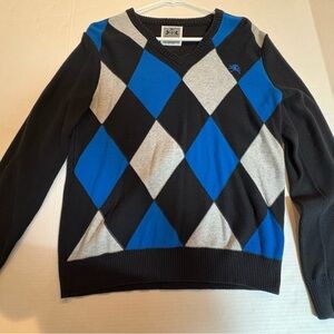 Express V-Neck Argyle Sweater - Black, Blue, Gray Size Medium